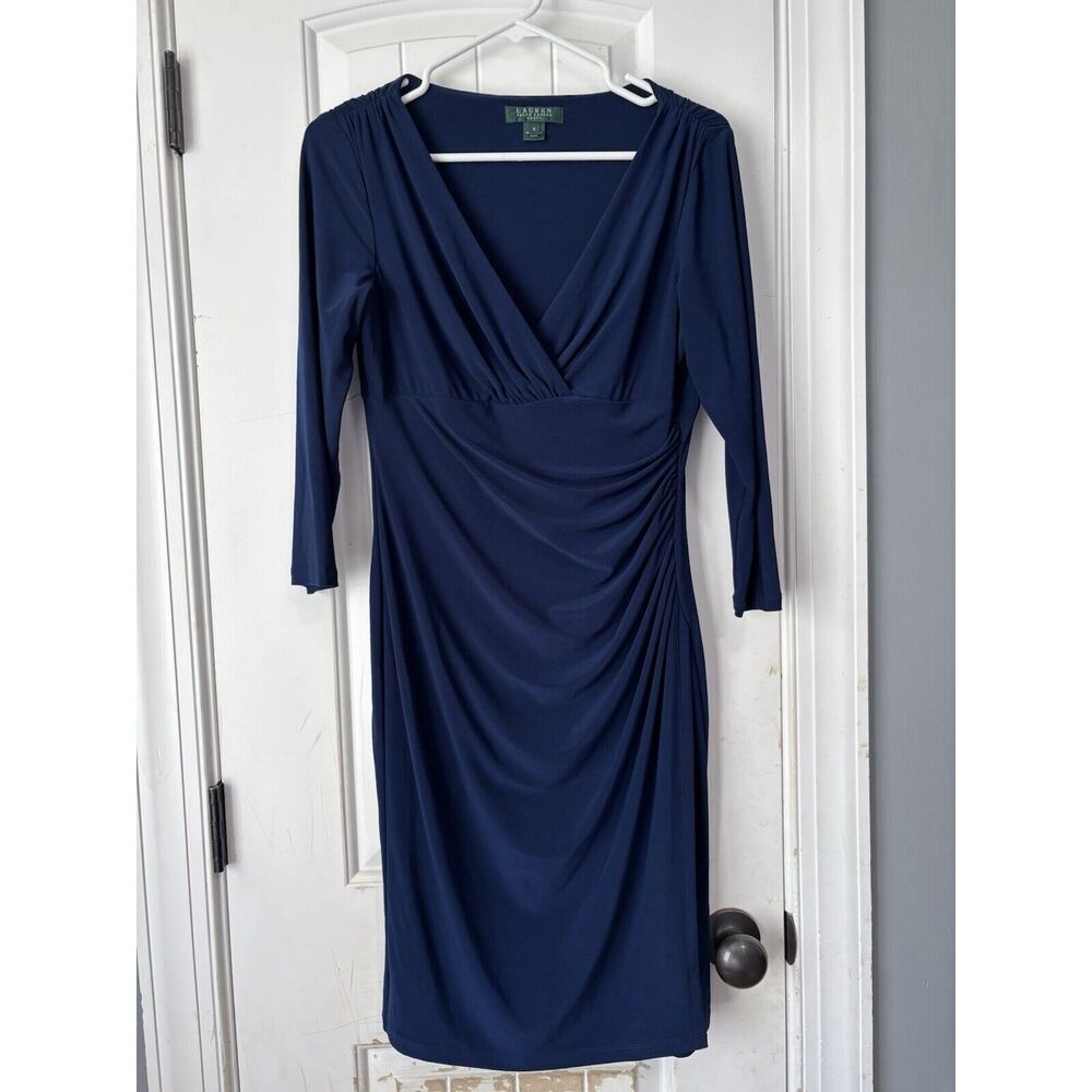 Ralph Lauren Essentials Dress Deep Sapphire Blue Faux Wrap‎ Women’s Size 8